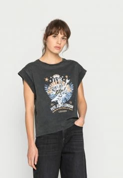 Pepe Jeans CAROLINE - T-shirt Imprimé - Washed Black
