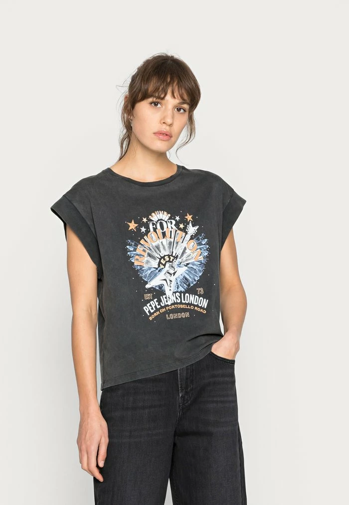 Pepe Jeans CAROLINE - T-shirt Imprimé - Washed Black 1 Pepe Jeans CAROLINE - T-shirt Imprimé - Washed Black