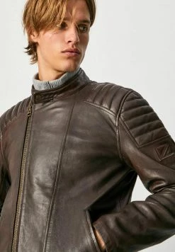 Pepe Jeans LEE - Veste En Cuir - Marrón Oscuro -Pepe Jeans Soldes Magasin 9586cc01327043afa435d8788d836e1a