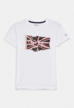 Pepe Jeans FLAG LOGO - T-shirt Imprimé - Optic White