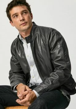 Pepe Jeans MOSES - Veste En Cuir - Dark Blue -Pepe Jeans Soldes Magasin c903ff8ba76048fa86e01b94ae0d116a