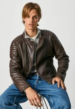 Pepe Jeans LEE - Veste En Cuir - Marrón Oscuro -Pepe Jeans Soldes Magasin ed109573cc554217bb6c1283424b3ea5